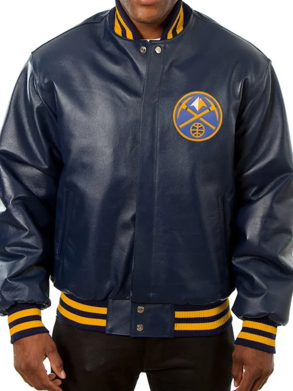 Varsity Denver Nuggets Navy Blue Leather Jacket