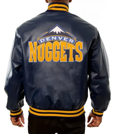 Varsity Denver Nuggets Navy Blue Leather Jacket