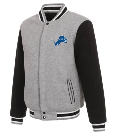 Varsity Detroit Lions Grey and Black Wool Jacket