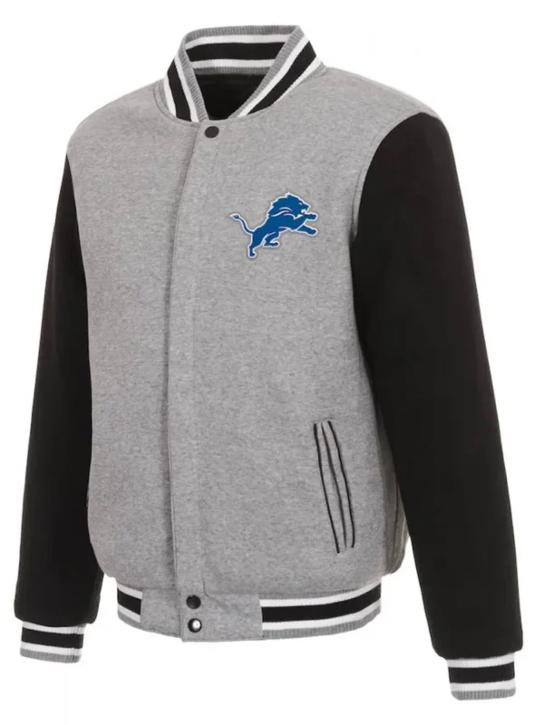 Varsity Detroit Lions Grey and Black Wool Jacket