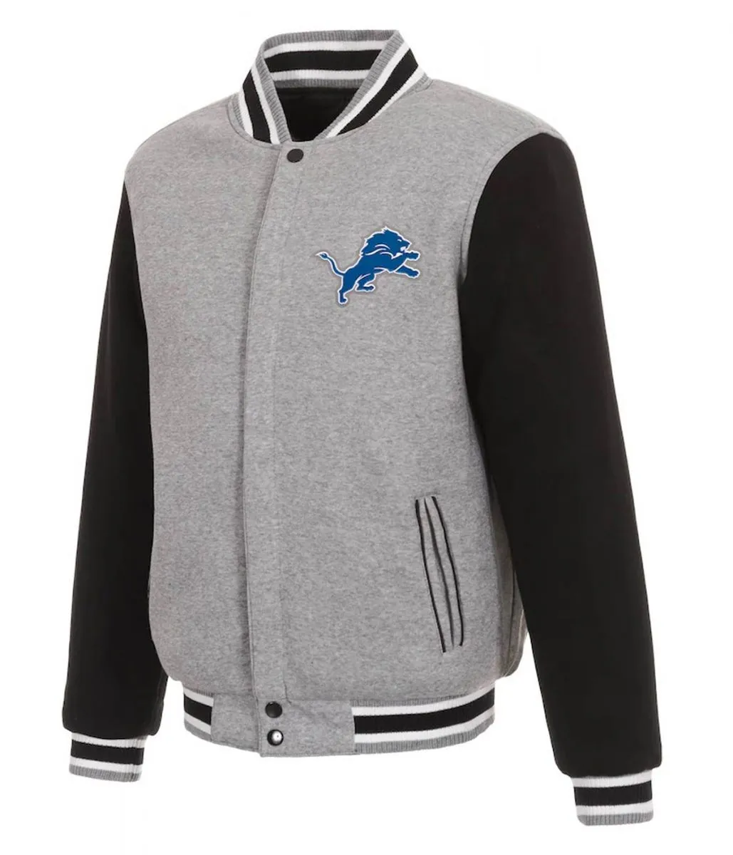Varsity Detroit Lions Grey and Black Wool Jacket Varsity Detroit Lions Grey and Black Wool Jacket