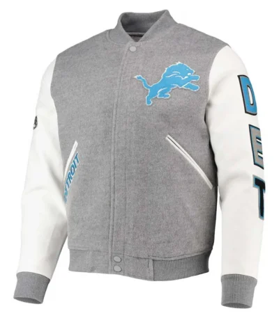 Varsity Detroit Lions Grey and White Jacket