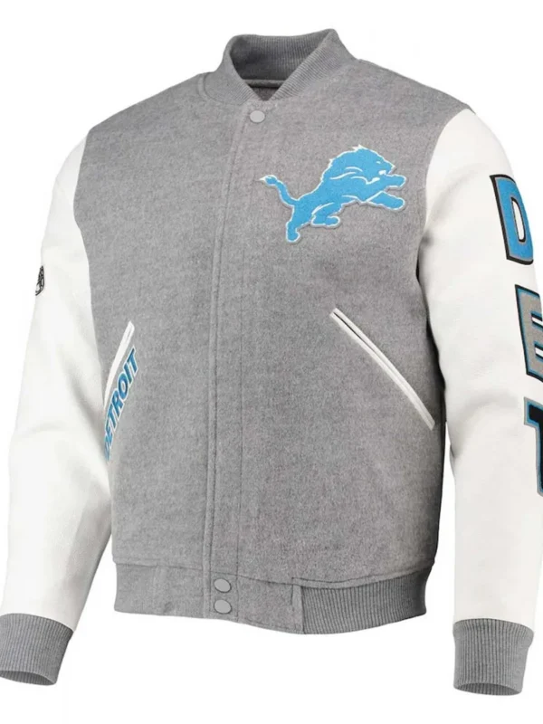 Varsity Detroit Lions Grey and White Jacket