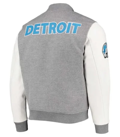 Varsity Detroit Lions Grey and White Jacket
