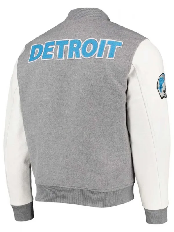 Varsity Detroit Lions Grey and White Jacket