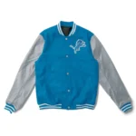 Varsity Detroit Lions Light Blue and Gray Two Tone Jacket