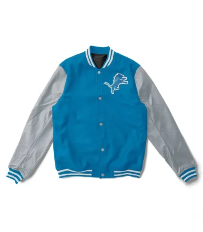 Varsity Detroit Lions Light Blue and Gray Two Tone Jacket