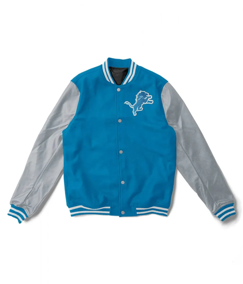 Varsity Detroit Lions Light Blue and Gray Two Tone Jacket Varsity Detroit Lions Light Blue and Gray Two Tone Jacket