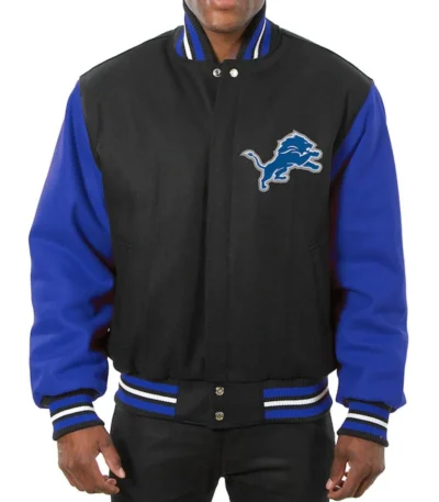 Varsity Detroit Lions Royal Blue and Black Wool Jacket