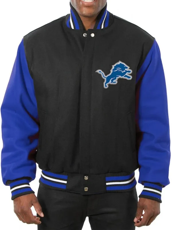 Varsity Detroit Lions Royal Blue and Black Wool Jacket