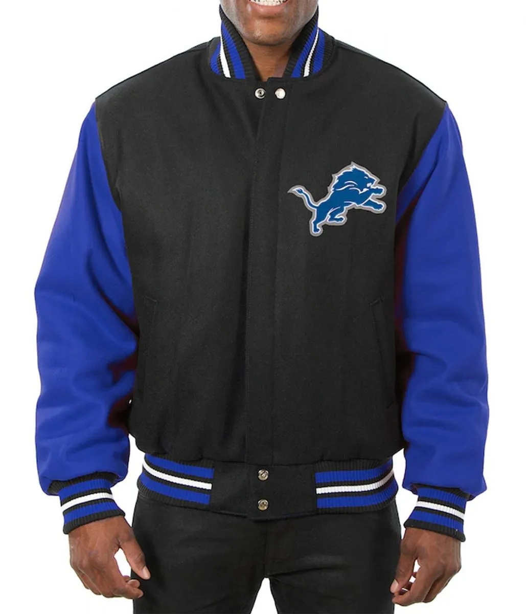 Varsity Detroit Lions Royal Blue and Black Wool Jacket Varsity Detroit Lions Royal Blue and Black Wool Jacket