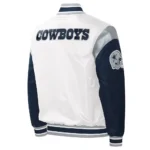 Warm-Up Pitch Dallas Cowboys White and Blue Varsity Satin Jacket