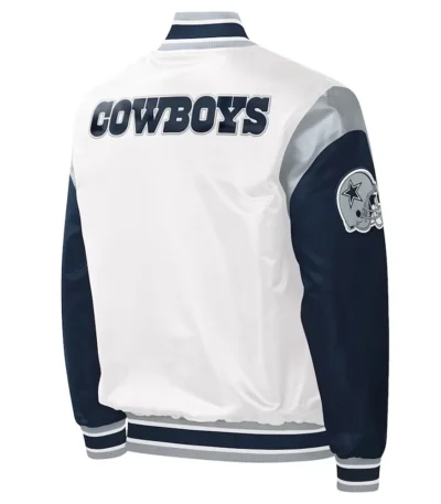 Warm-Up Pitch Dallas Cowboys White and Blue Varsity Satin Jacket
