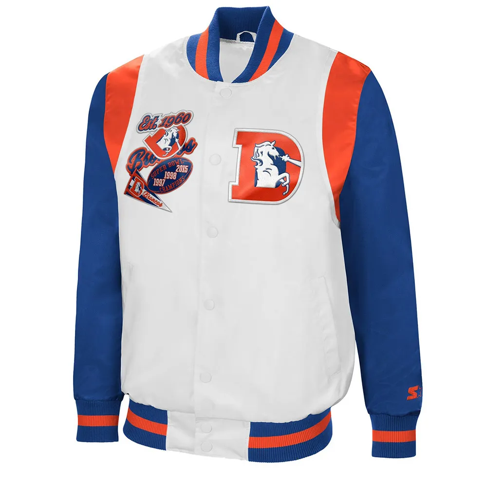White-Royal Denver Broncos The All-American Satin Jacket White-Royal Denver Broncos The All-American Satin Jacket