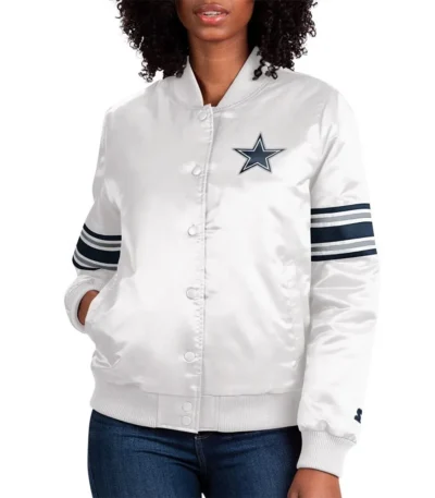 White The Line Up Dallas Cowboys Satin Jacket