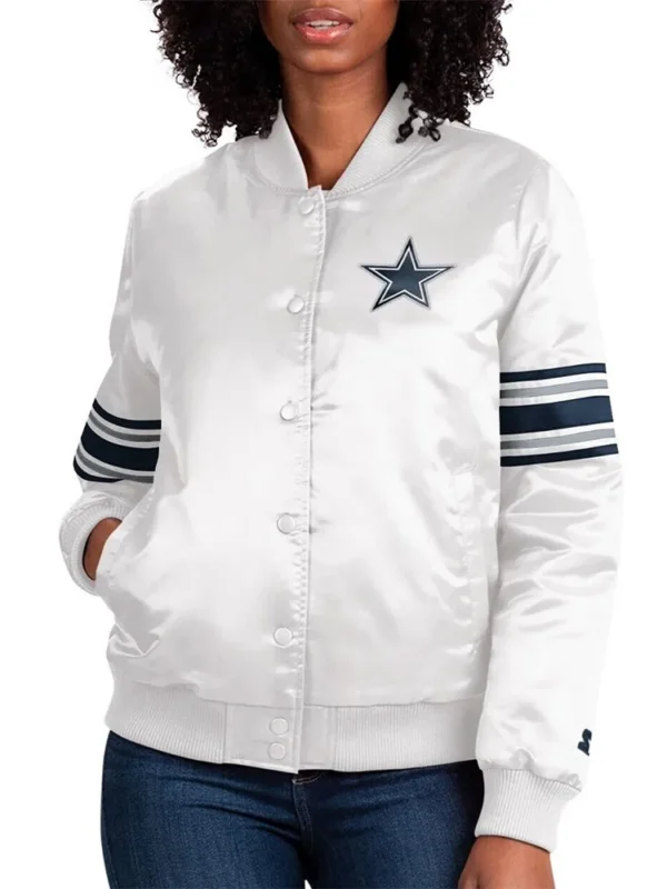 White The Line Up Dallas Cowboys Satin Jacket
