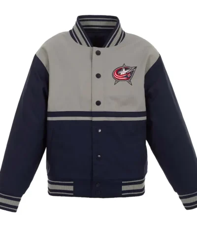 Youth Columbus Blue Jackets Poly Twill Navy and Gray Jacket