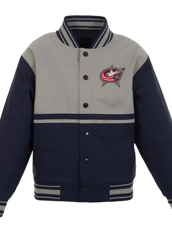 Youth Columbus Blue Jackets Poly Twill Navy and Gray Jacket