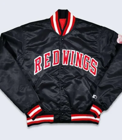 80s Detroit Red Wings Black Bomber Jacket