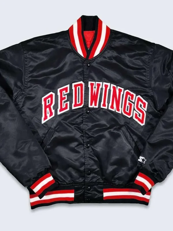 80s Detroit Red Wings Black Bomber Jacket