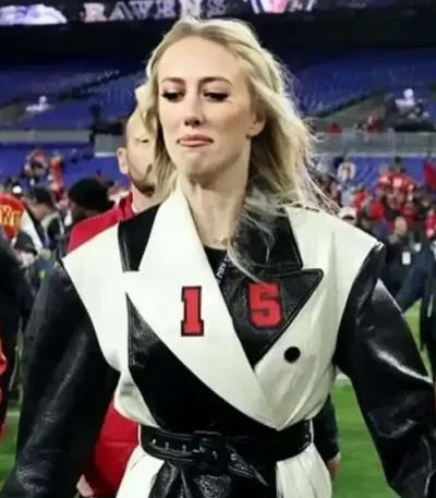 AFC Championship Brittany Mahomes Chiefs Leather Coat