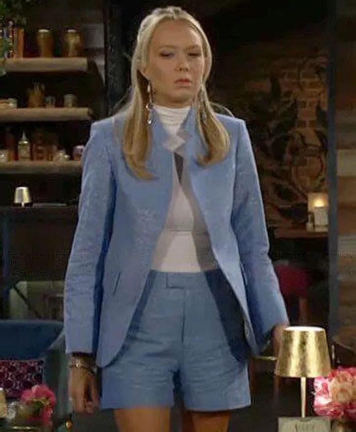 Abby Newman Chancellor The Young and The Restless Blue Metallic Blazer Abby Newman Chancellor The Young and The Restless Blue Metallic Blazer