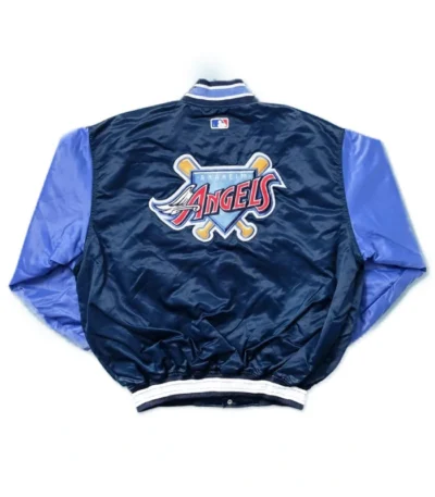 LA Angels Navy and Light Blue Bomber Satin Jacket