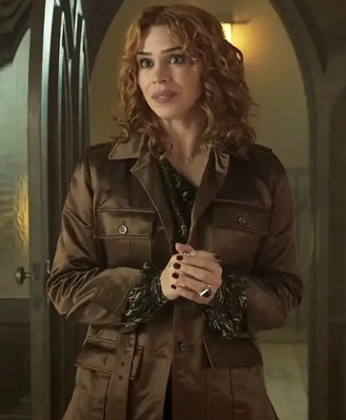 Billie Piper Wednesday S02 Brown Satin Jacket Billie Piper Wednesday S02 Brown Satin Jacket