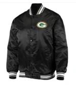 Black Green Bay Packers Bomber Satin Jacket