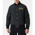 Black Los Angeles Lakers Team Script Bomber Jacket