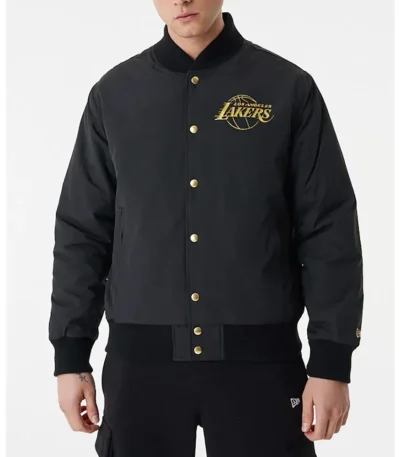 Black Los Angeles Lakers Team Script Bomber Jacket