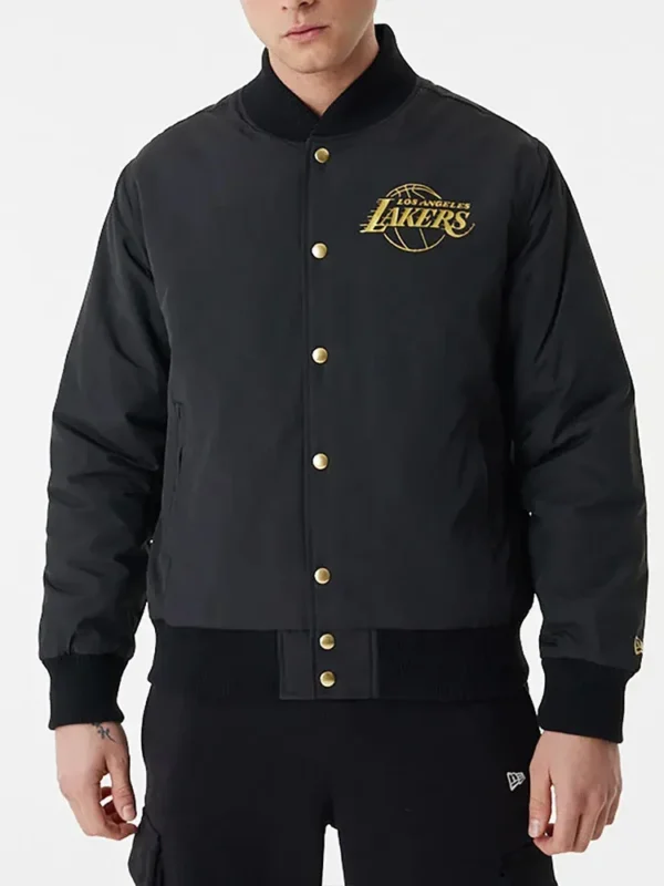 Black Los Angeles Lakers Team Script Bomber Jacket