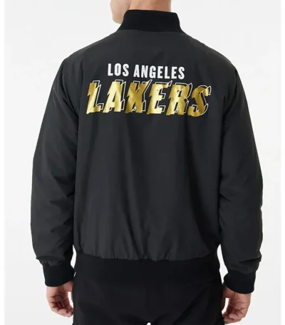 Black Los Angeles Lakers Team Script Bomber Jacket