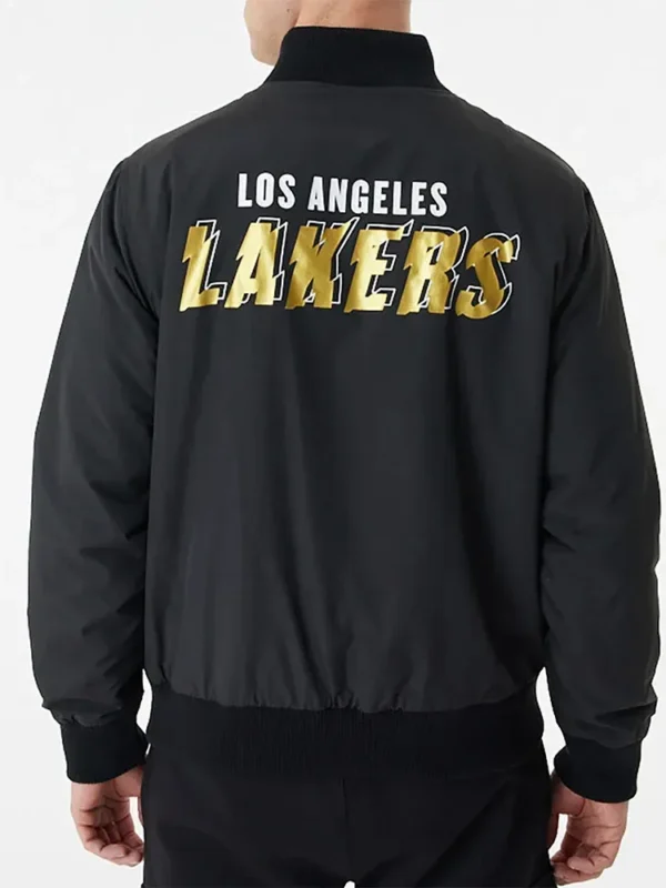 Black Los Angeles Lakers Team Script Bomber Jacket
