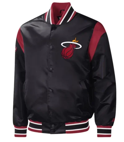 Black Miami Heat Force Play Varsity Satin Jacket