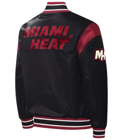 Black Miami Heat Force Play Varsity Satin Jacket