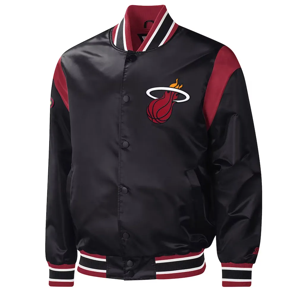Black Miami Heat Force Play Varsity Satin Jacket Black Miami Heat Force Play Varsity Satin Jacket