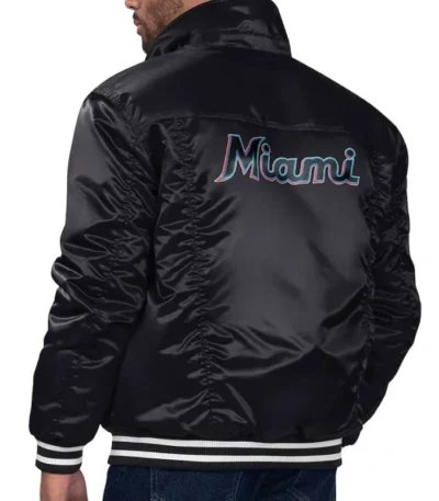 Miami Marlins Black Silver Tab Satin Trucker Jacket