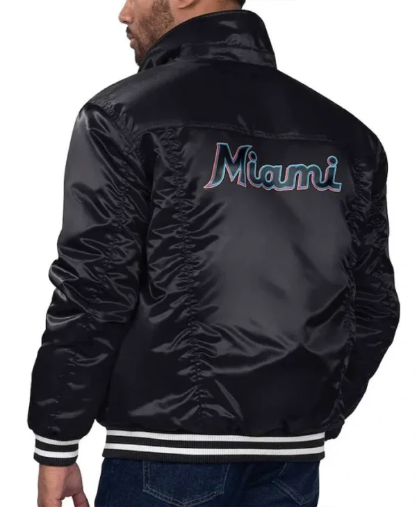 Miami Marlins Black Silver Tab Satin Trucker Jacket