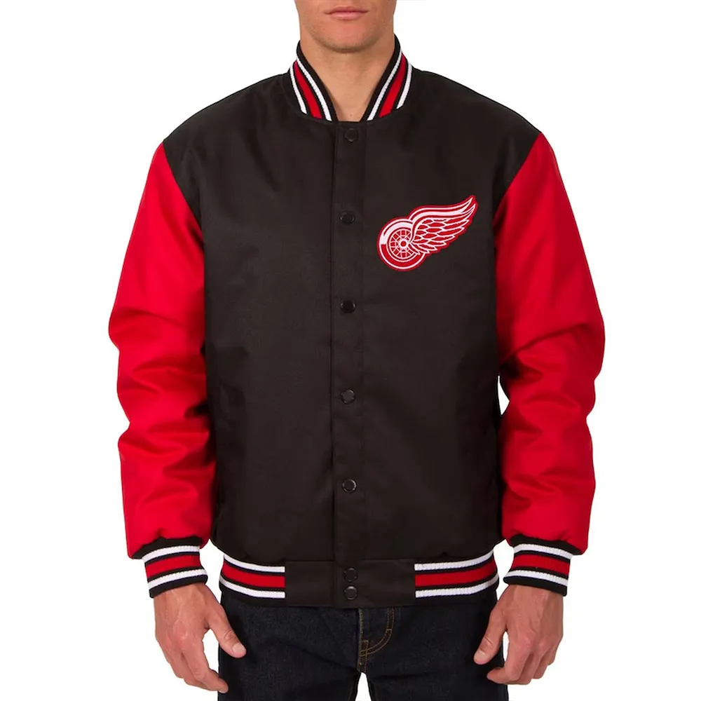 Black-Red Detroit Red Wings Two Hit Poly Twill Jacket Black-Red Detroit Red Wings Two Hit Poly Twill Jacket