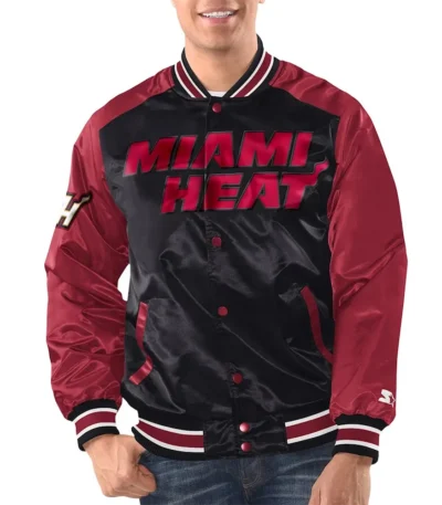 Black/Red Miami Heat Renegade Varsity Satin Jacket