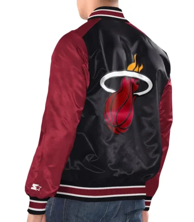 Black/Red Miami Heat Renegade Varsity Satin Jacket