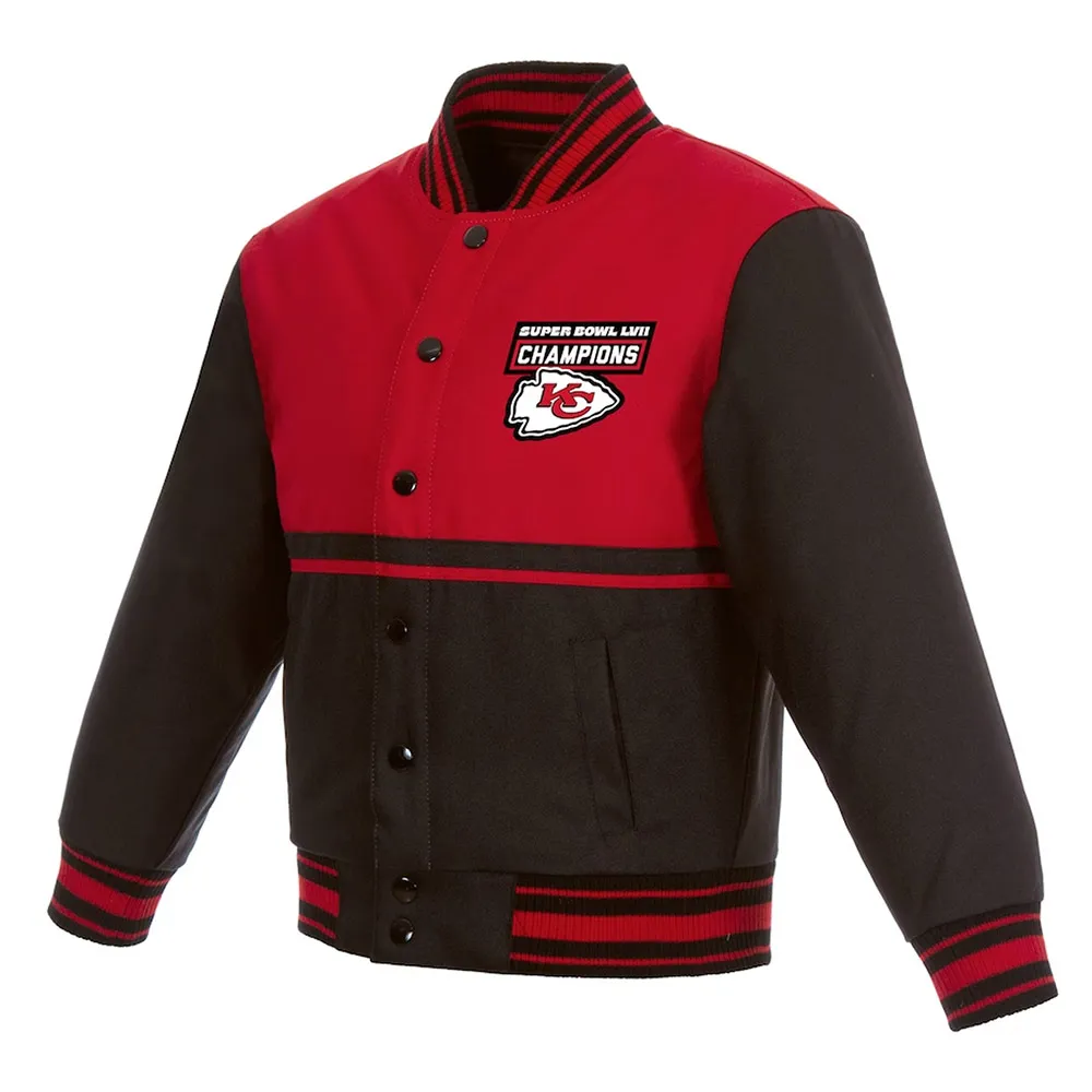 Black-Red Super Bowl LVII Champions Kansas City Chiefs Youth Full-Snap Jacket Black-Red Super Bowl LVII Champions Kansas City Chiefs Youth Full-Snap Jacket