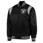 Black-Silver Las Vegas Raiders Prime Time Varsity Satin Jacket