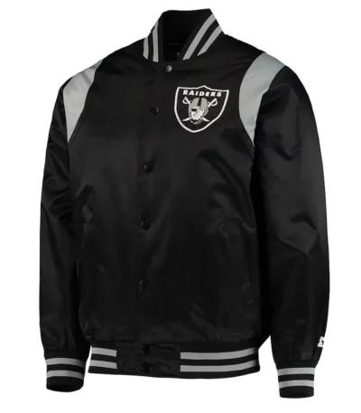 Black-Silver Las Vegas Raiders Prime Time Varsity Satin Jacket