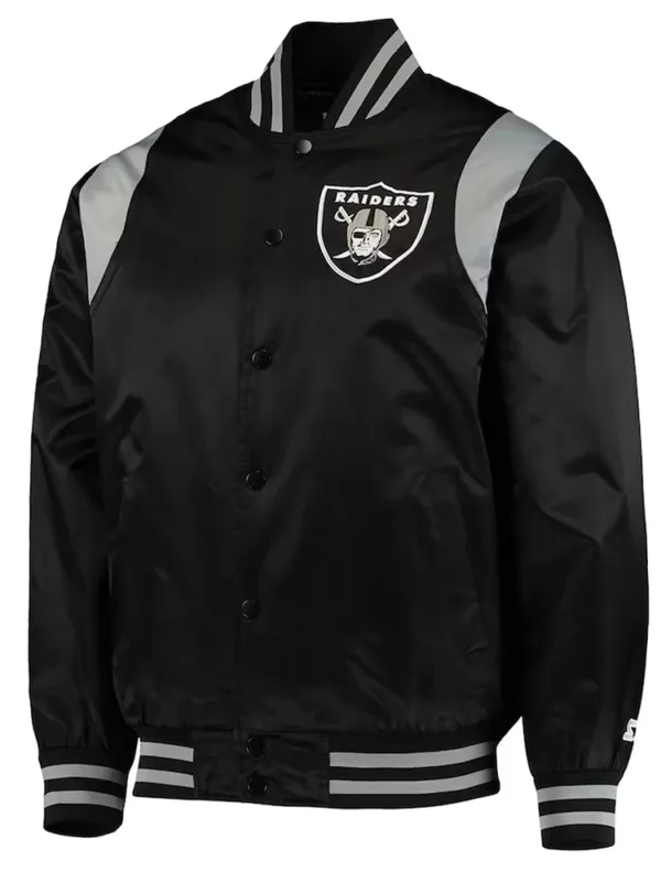 Black-Silver Las Vegas Raiders Prime Time Varsity Satin Jacket