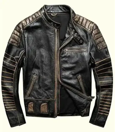 Black and Golden Vintage Leather Jacket
