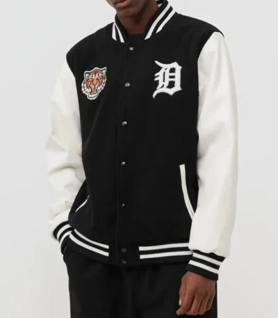 Wordmark Detroit Tigers Black and White Varsity Jacket