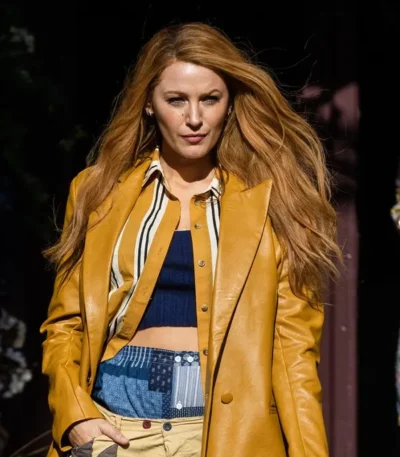 Blake Lively It Ends With Us 2024 Mustard Leather Coat