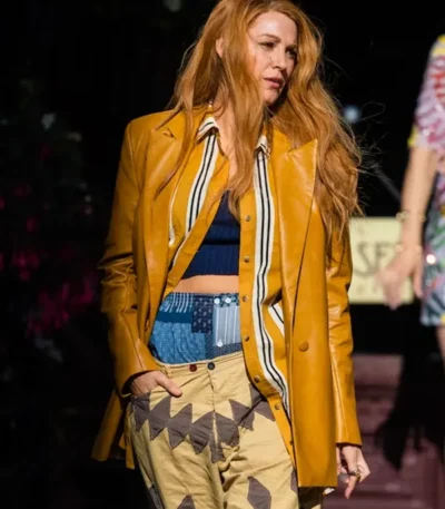 Blake Lively It Ends With Us 2024 Mustard Leather Coat